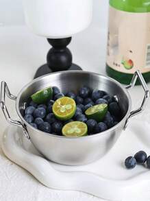 1 件带手柄的不锈钢零食碗 - 防锈，抛光金属表面，圆形设计，适合沙拉、薯条和开胃菜，零食碗 | 时尚手柄 | 耐用厨房用品