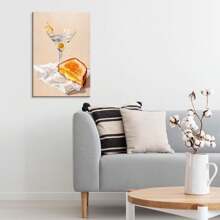1pc Framed Martini And Grilled Cheese Print Playful Fun Canvas Art Painting Print Poster Aesthetic For Living Room, Bathroom, Bedroom, Hotel, B&B, Apartment, Villa, Gallery, Corridor, Studio, Bar, Club, Office Wall Decoration Ready To Hang