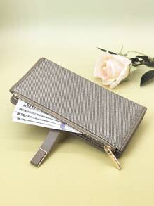 Women Long Color Block Straw Patchwork Wallet, Fashion Multi-Functional Card Holder Pouch, Elegant Snap Closure Zipper Coin Purse, Spacious Capacity Convenient For Young Students, Suitable As Holiday Gift - Green - View 5