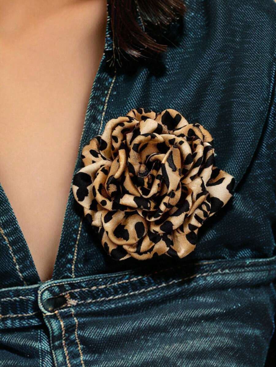 Unique Design Exaggerated Leopard Print & Flower Brooch, Women Elegant High-End - Leopard - View 1