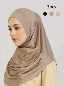 2pcs Women Solid Color Instant Hijab Set, Prayer Casual Pleated Headscarf Combination, Multi-Color Options, Practical Headscarf, Tudong, Instant Long Khimar Hijab, Suitable For Daily Wear All Seasons