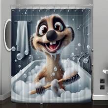 1pc YWJHUI Adorable Meerkat Cartoon Shower Curtain - Waterproof & Machine Washable Polyester, All-Season, With Free Hooks, Perfect For Bathroom Decor, Shower Curtain For Bathrooms