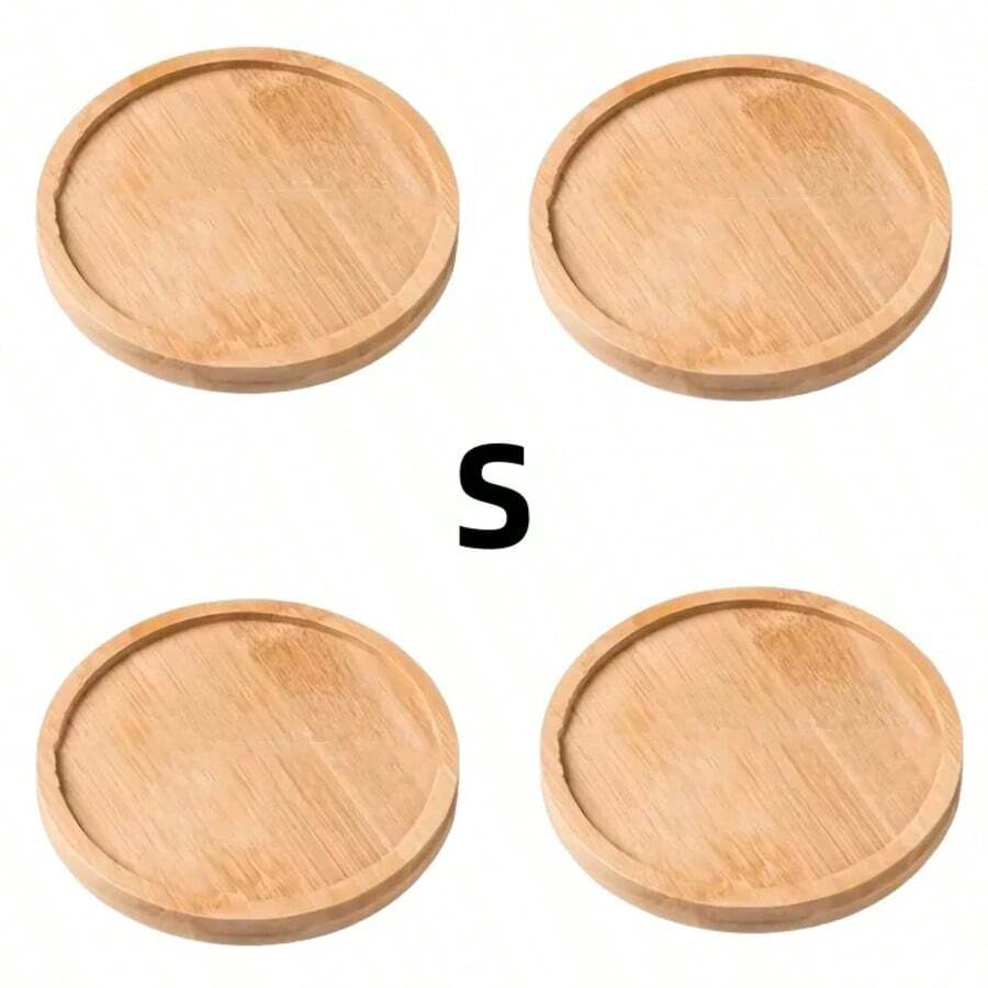 Bandeja de agua de base rectangular de paleta de madera, soporte de lavabo, chasis pequeño redondo, almohadilla de lavabo impermeable, bandeja de bambú - S 4 piezas - Ver 1