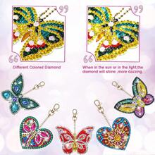 10 pièces Kit de porte-clés de peinture de diamant, kit de porte-clés d'art de diamant convenant aux enfants - décoration de sac et de clé, porte-clés en forme de papillon et de cœur à diamant pointillé 5D double face, artisanat DIY pour enfants et adultes