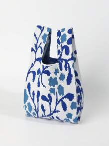 小型輕便可摺疊藍色樹脂中空針織手柄袋手腕包，採用色塊設計，適合度假、攝影、學生女孩、母親節禮物、媽媽禮物、母親的必需品、外出用媽媽袋