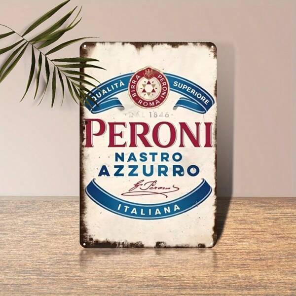 1 pezzo Targa in metallo vintage con logo Peroni Blue Ribbon, birra italiana, di dimensioni 20,42x30,51 cm, targa da parete in ferro arrugginito, adatta per decorazioni di casa, bar, ristorante, garage, con fori pre-forali per il montaggio, resistente alle intemperie, multifunzionale, senza necessità di elettricità