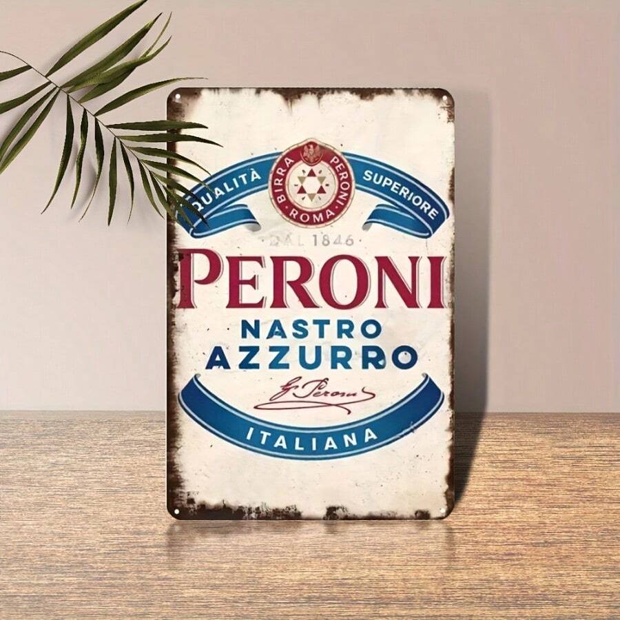 1 pieza Cartel de hojalata vintage con el logotipo de la cerveza italiana Peroni Blue Ribbon, de 20.42x30.51cm, placa de pared de hierro rústico, adecuada para decoración del hogar, bar, restaurante, garaje, con agujeros perforados para montaje, resistente a la intemperie, multiuso, sin necesidad de electricidad