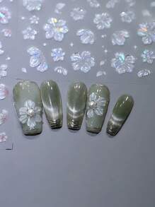 1 miếng dán móng tay hình hoa băng 5D, cánh hoa màu hồng, dạng trượt, trang trí móng nghệ thuật, phụ kiện làm móng, móng giả tự làm, dụng cụ làm móng - Nhiều màu - Xem 4