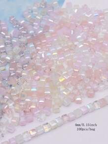 4mm 100pcs/Lot Pink Purple Cube Czech Crystal Glass Beads Cube Square Glass Loose Space Beads For Jewelry Making DIY Handmade