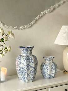 1 Pc Blue & White Porcelain Vase, New Chinese Retro Flower Vase, Living Room, Entrance, Office Floral Decor, Atmosphere Photography Prop Home Decor Room Decor Glass Vase