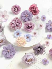 80PCS Purple Mini Artificial Flower Head Silk Artificial Plum Blossom Head Fake Peony Rose Daisy Flower Head DIY Wreath Cake Wedding Party Graduation Season Hat Shoes Home Vase Decoration,Fall Decor,Autumn