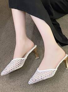 Pointed Toe High Heel Netted Mule Sandals, Elegant Ladies Slippers