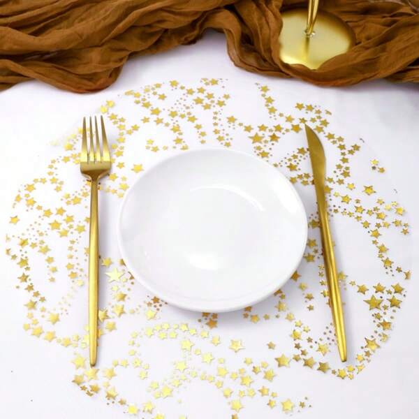 15/30/60/120 Pcs Gold Mesh Lace Paper Placemats, Elegant Luxury Fashion Disposable Heat-Resistant Practical, Suitable For Christmas, Valentine's Day And Other Holiday Celebration, Decorate Table, Protect Tableware, Background