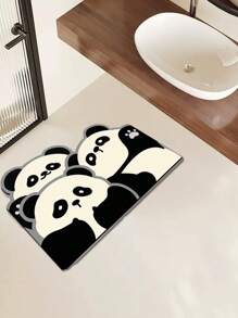 1pc Cute Panda Bathroom Mat, Quick Dry Water Absorbent Non-Slip Diatomaceous Earth Mat, Bathroom Decoration, Shower Mat, Easy To Clean, Suitable For Bathroom, Kitchen, Entryway, Etc., Universal Holiday Decoration
