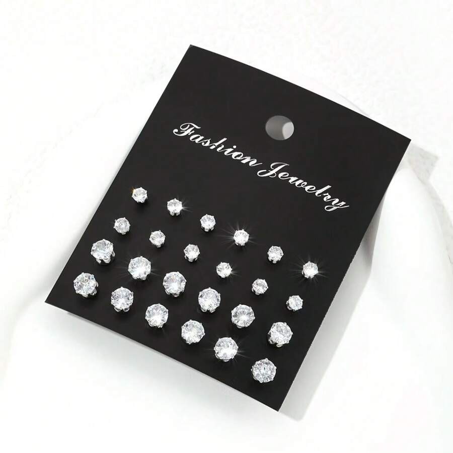 24pcs Stainless Steel Cute And Fashionable Mini Stud Earring Set