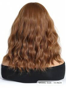 باروكة بنية طول 14 بوصة للنساء، باروكة مموجة بغرة هوائية، باروكة مجعدة من ألياف صناعية مقاومة للحرارة، مناسبة للاستخدام اليومي وحفلات الأعياد والمهرجانات والتنكر