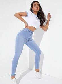 Pantalón Slim Fit de Mujeres, Jeans Pegado de Mezclilla y Efecto Push-Up - Jeans Skinny con Detalles de Desgarres - Lavado ligero - Ver 1