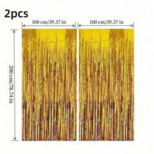 4 件装铝箔窗帘背景，金属箔流苏窗帘，闪光金属箔流苏窗帘，适用于圣帕特里克节装饰照相亭道具装饰，适用于生日婚礼订婚婴儿洗礼单身派对圣诞节节日庆祝派对装饰 - 綠色 - 查看 32
