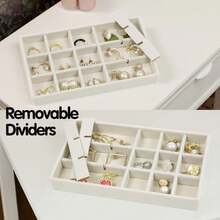 Set Of 8 Stackable  Organizer Trays With 1 Lid For Drawer & Dresser Organizer, Adjustable Velvet  Box Tray Earring Organizer Necklace Storage Ring Bracelet Display Case (Beige)