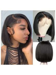 Straight Bob Human Hair WigsFor Women 16 Inch Discount Glue-Free Wig 180% Density Human Hair Straight Human Hair Bob Wig 13*4 Lace Front Natural Hair 8-16 Inch Easy To Wear Natural Black Color Short Bob Human Hair Wigs 180% Density 13*4 Lace Front Wigs Glueless Human Hair Wig Wigs Glueless Pre-Plucked Baby Hair Transparent Outdoor Activities Christmas Party, Music Festivals Halloween, Christmas Suitable As Women's Gift