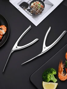 1 pieza Herramienta desvenadora de camarones de acero inoxidable - Mango ergonómico, preparación eficiente de mariscos para un fácil pelado y limpieza, utensilio de cocina