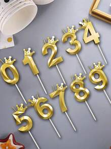 1 件创意彩色贵族皇冠数字生日蜡烛适用于生日派对装饰 - 金色 - 查看 2