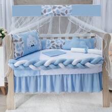 Kit Berço Americano Trança 11 Peças Para Bebê Bordado Menino e Menina - Azul bebê - Visão 2