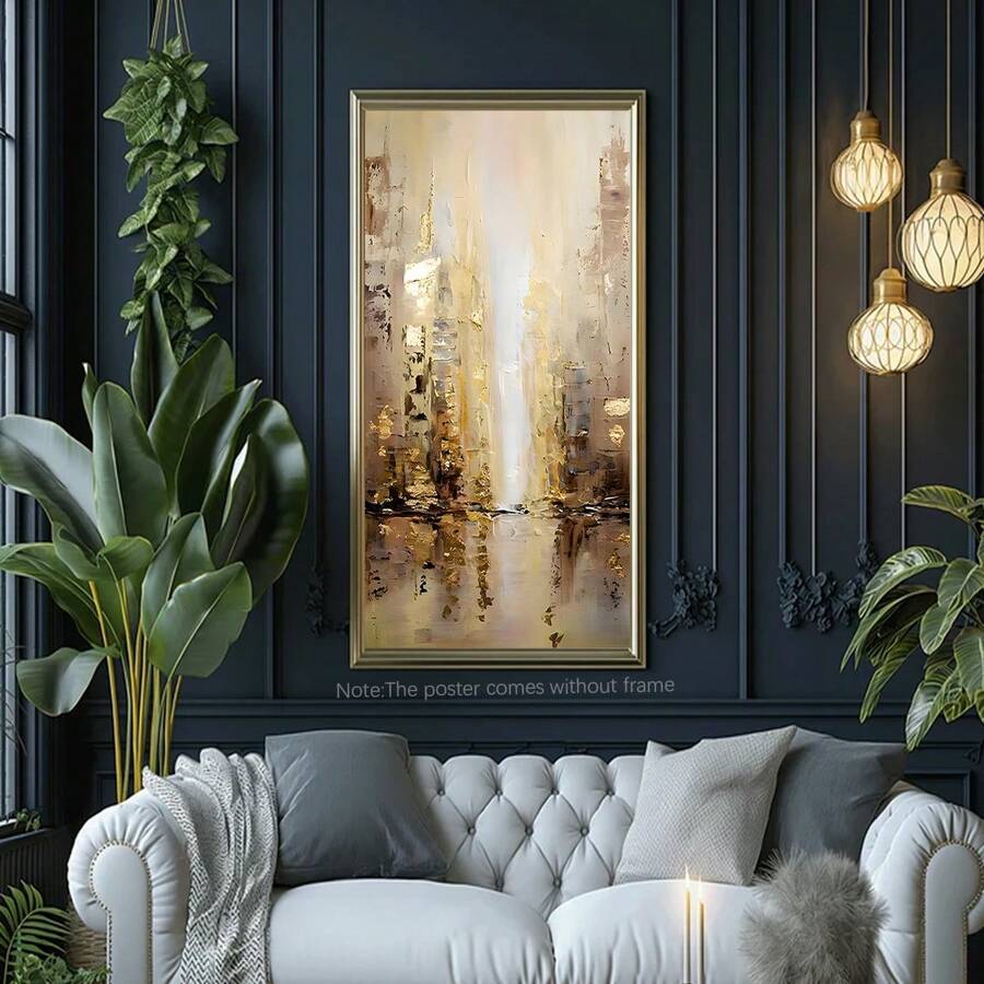 1pc Large Frameless Abstract Canvas Art Print - Elegant Golden & White Texture, Modern Wall Decor For Living Room & Bedroom, Canvas Wall Art Gifts Birthday Graduation