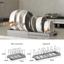 1pc Expandable Kitchen Organizer Rack,Pot And Pan Organizer Kitchen Organizer -Space-SavingExpandable Shelf With Pot Lid Holder, Utensil Rack, Utensil Holder,Dish Drainboard,Pot Rack, Can Be Placed On Countertop Or Inside Drawer, Multi-Functional Storage Rack