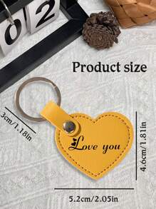1/2Pcs Custom Keychain, Personalised Engraved Text Fashionable Leather Heart-Shaped Keychain, Customized Pu Leather Key Chain, Customizable Keyring, Colorful Car/Bag Accessory Decoration - Style a - View 2
