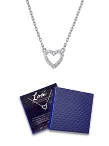 For The Loved One, A Piece 925 Sterling Silver Necklace, Simple And Elegant Heart-Shaped Pendant Necklace, Inlaid With Synthetic Zirconia, Suitable For Women's Daily Party Banquet Wear, Perfect Birthday, Valentine's Day Jewelry Gift, With Beautiful Greeting Cards - Silver - View 1