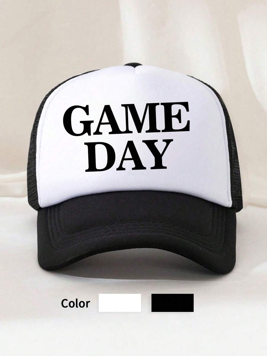 1 Stück Unisex Schwamm Mesh Kappe mit bedruckter Dekoration, GAME DAY, Trucker Hut, Baseballkappe, Sonnenhut, Dad Hut, geeignet für den täglichen Gebrauch, Reisen, Wandern, Klettern, Strandurlaub - SPIELTAG - Übersicht 1