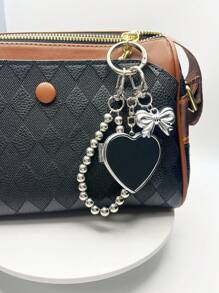 1 Pc Heart Shaped Mirror Keychain, Multifunctional Accessory For Handbag, Wallet, Backpack, Purse, Car, Travel, Makeup Mirror, Keyring, Suitable For Birthday, Mother's Day, Party Gifts, Fashion & Versatile - Silver - View 4