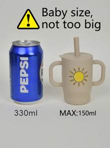 2pcs 5oz/150ml Creative Printed Kids Training Cup, With Handle & Straw, Silicone,  & Material, Suitable For Boys & Girls