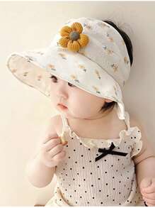 1pc Baby Sun Hat, Girls' Large Brim Sweet Sunscreen Cap, Summer Children Sun Protection Hat