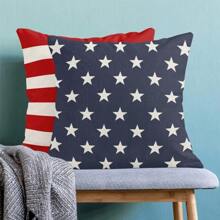 2 pièces de taie d'oreiller du 4 juillet, décoration patriotique avec rayures rouges et étoiles bleues pour commémo rer le jour de l'Indépendance. Housse de coussin d'extérieur style campagne pour canapé et lit, seule face sans rembourrage