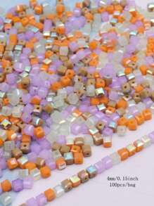 4mm 100pcs/Lot Pink Purple Cube Czech Crystal Glass Beads Cube Square Glass Loose Space Beads For Jewelry Making DIY Handmade