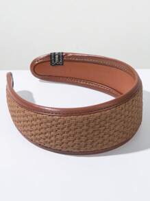 1pc 2025 New Vintage Leather Woven Wide Headband For Women, High-End Daily Versatile High Crown Head Hoop Hair Accessory