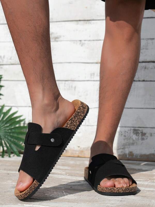 Couple's Summer Casual Men's Sandals, Minimalist Solid Color Slides - Casual Backless Slippers, Black Upper And Black Straps, Suitable For Indoor/Outdoor/Beach Wear