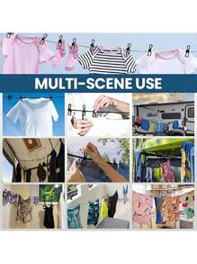 1PC Portable Clothes Clothesline With 12 Clips Retractable Washer Dryer Clothesline Drying Rack Punch-Free Retractable Clothesline. Camping Accessories Travel Clothesline For Outdoor Indoor, Retractable Clothesline Elastic Clothesline For Campers Hotel Room ﻿