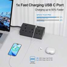 PASSUS 1pc Black Desk Power Socket With USB C Slots, PD 20W Fast Charging Power Station, Extension Lead With USB Slots 3M With Removable Clamp, Desktop Power Strip For Home Office - UK Plug(220-240V) - View 9