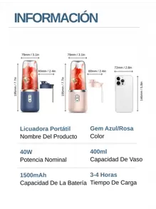 1 pieza Licuadora eléctrica inalámbrica portátil de 400ml, mezclador de jugo de frutas mini recargable por USB con 6 cuchillas y doble vaso, licuadora multifuncional, adecuada para cocina doméstica u exterior, excelente para extraer vegetales, frutas y hacer batidos. - Taza individual con tapa - Ver 8