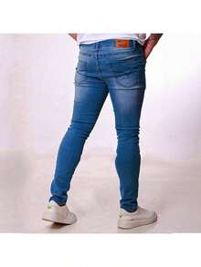 Men's Light Blue Denim Jeans With Premium Skinny Spandex - Màu xanh hải quân - Xem 2