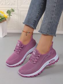 女士新款软底透气休闲运动鞋，防滑厚底 - 紫色 - 查看 2