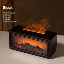 kinscoter 1PC USB 280ml Mini Fireplace Diffuser Ultrasonic Flame Humidifier Wood Grain Portable Bonfire Essential Oil Diffuser With LED Light & Remote Control For Home Office Gifts