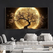 1pc Large Golden Moon & Tree Canvas Wall Art Print - High-Definition Modern Wall Decor For Living Room, Bedroom, Studio - Easy Hang, With Or Without Frame, College Dorm Apartment Decor Gifts Birthday Graduation - Multicolor - View 7