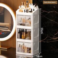1-Set 3-Layer Crown Design Foldable Drawers Makeup Organizer Box, Cream White Color, Suitable For Cosmetics, Lipsticks, Skincare Products, Desk Top Storage, Thickened & Enlarged Easy To Carry