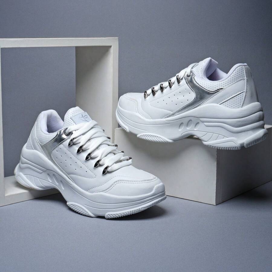 Women's Chunky Sneakers Metallic - 白色/銀色 - 查看 1