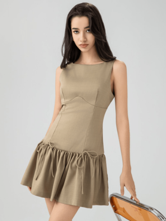 Abito mini da donna alla moda, nuovo prodotto estivo, comfort di alta qualità, senza maniche, con fiocco e vestibilità slim