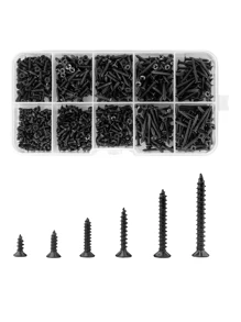 800 Parafusos [Diâmetro de 2 mm / 0.078" (Observe que o tamanho é um parafuso pequeno)] Parafusos Autoatarraxantes de Aço Carbono Preto M2 Countersunk, Parafusos Autoatarraxantes - Ideais para Projetos DIY e Melhorias Domésticas, Parafusos de Travamento e Parafusos para Madeira para Fixação Segura